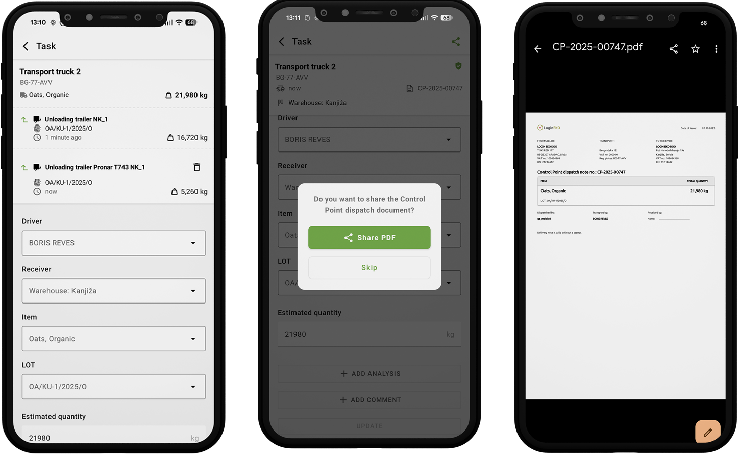 *Image note: Names and truck identifiers have been modified to protect personal data.